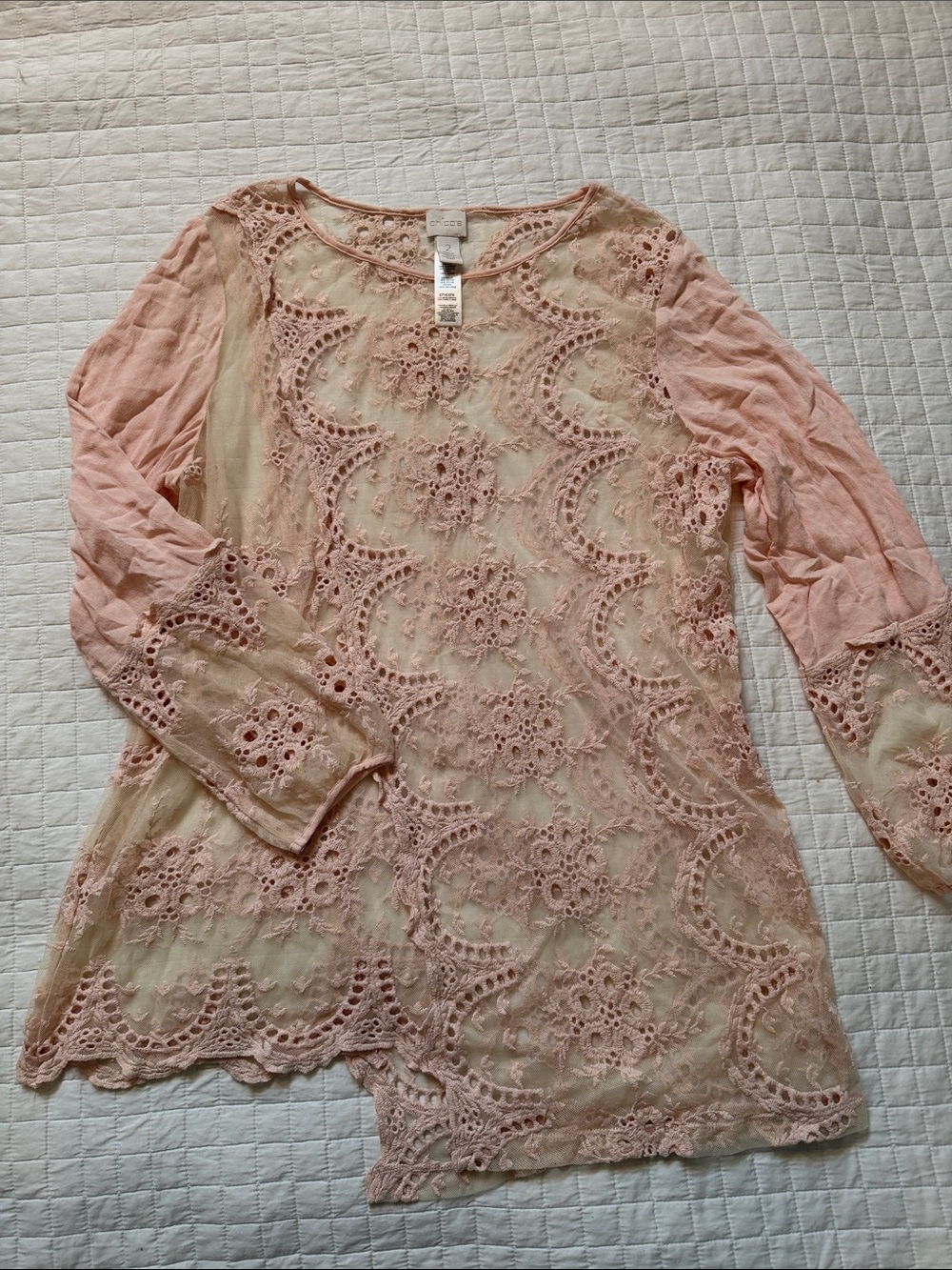 Chico's Pale Pink Lace Tunic Top